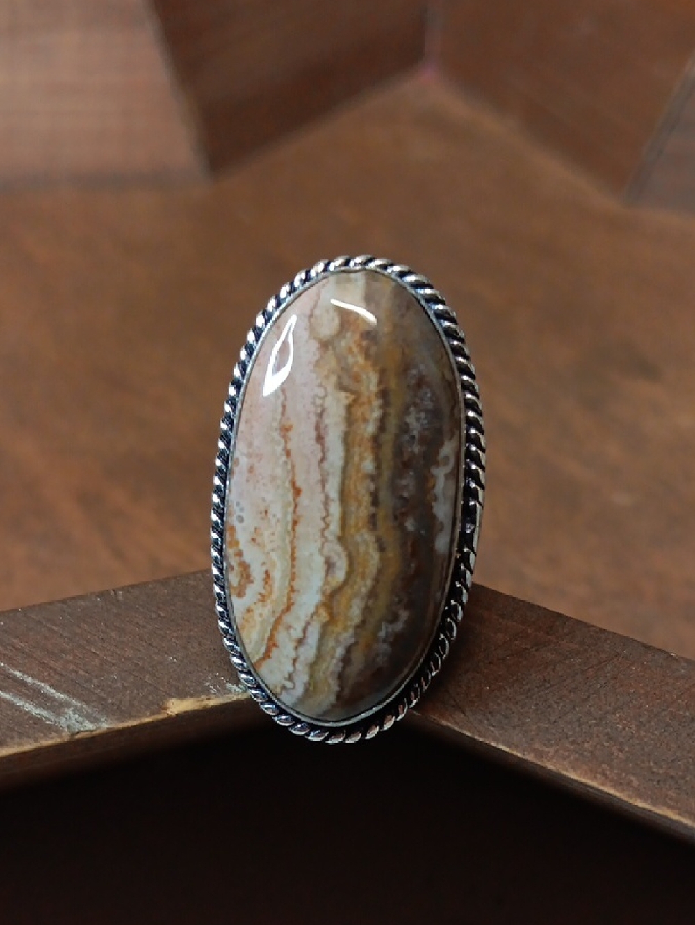 Brown Agate Oval Statement Ring